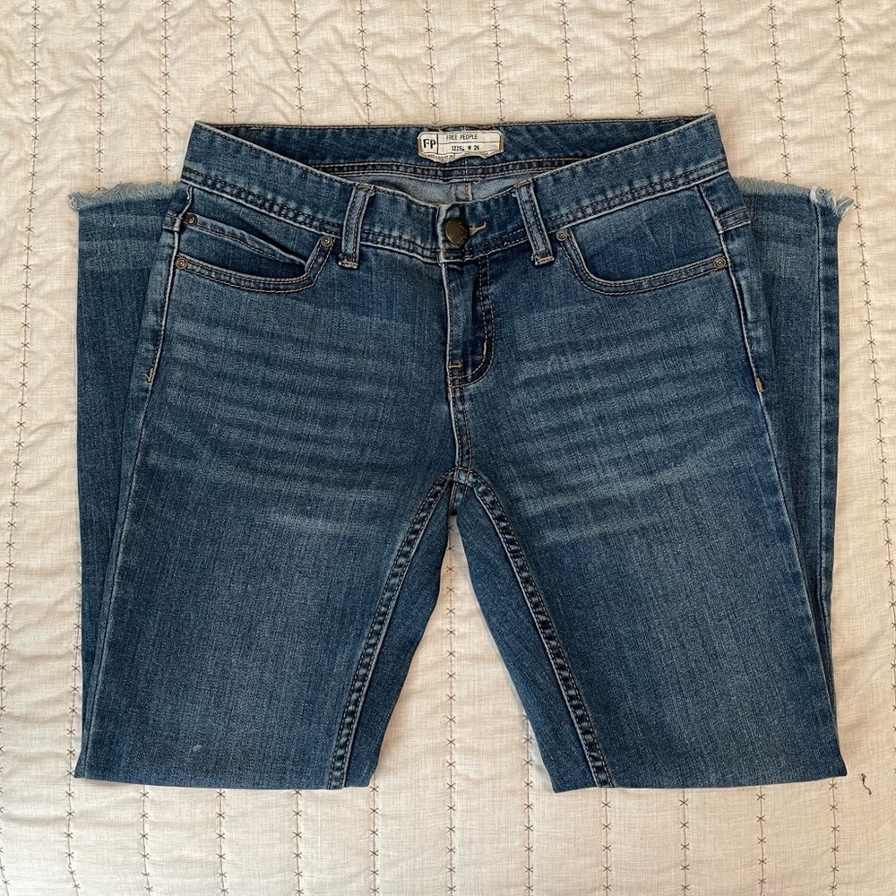 Free People Dark Wash Destroyed Jeans